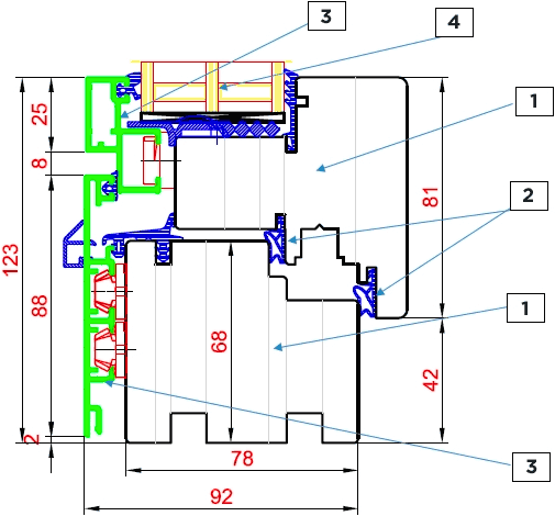 DUOLINE Holz-Aluminium-Profil Querschnitt